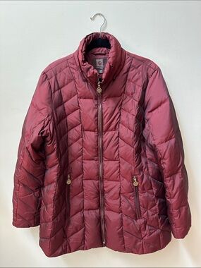 Anne Klein Quilted Puffer Jacket in Burgundy